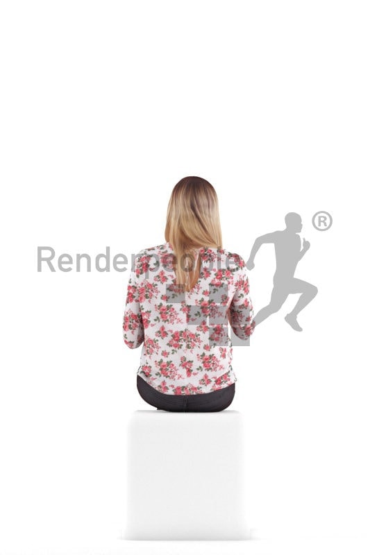 3d people casual, white 3d woman sitting and eating