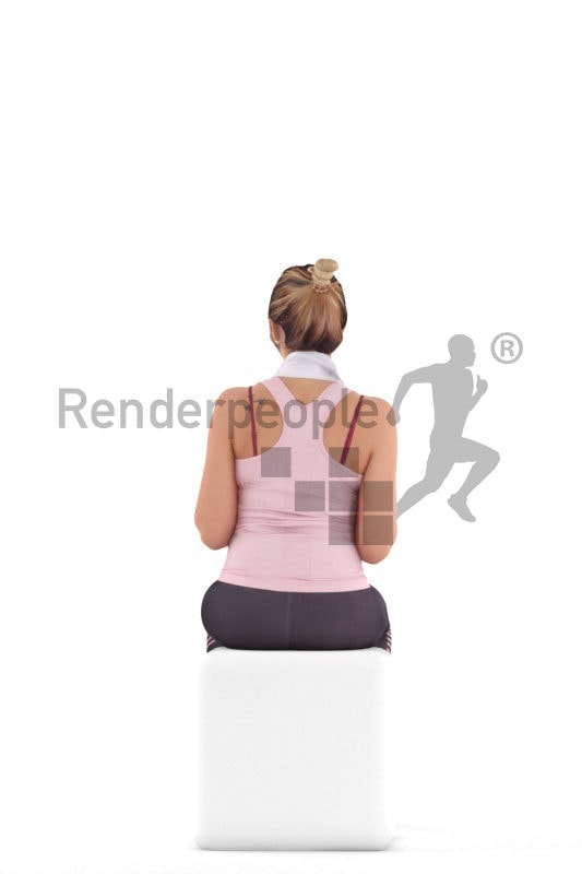Scanned human 3D model by Renderpeople – european woman sitting in the gym with a towel