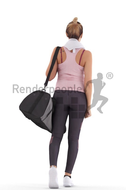 3d people sports, white 3d woman carrying sports bag