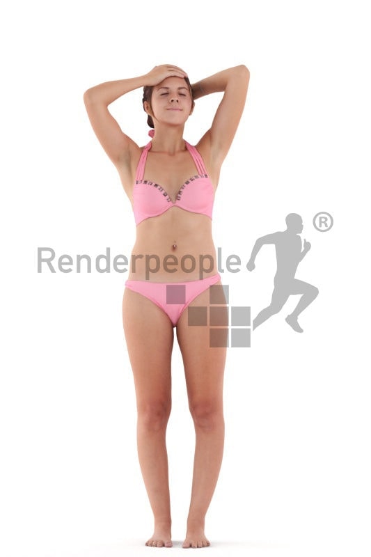 3d people swimwear, white 3d woman standing and showering