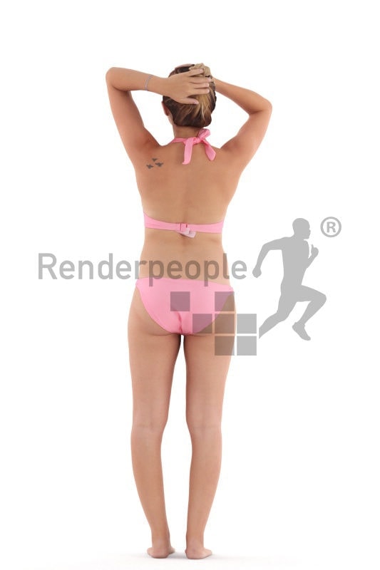 3d people swimwear, white 3d woman standing and showering