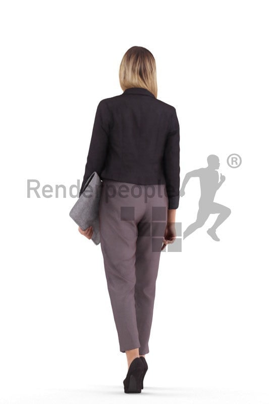 Realistic 3D People model by Renderpeople – white woman in office look with business bag, walking