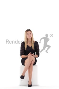 Posed 3D People model for renderings – european female, sitting in highheels, event