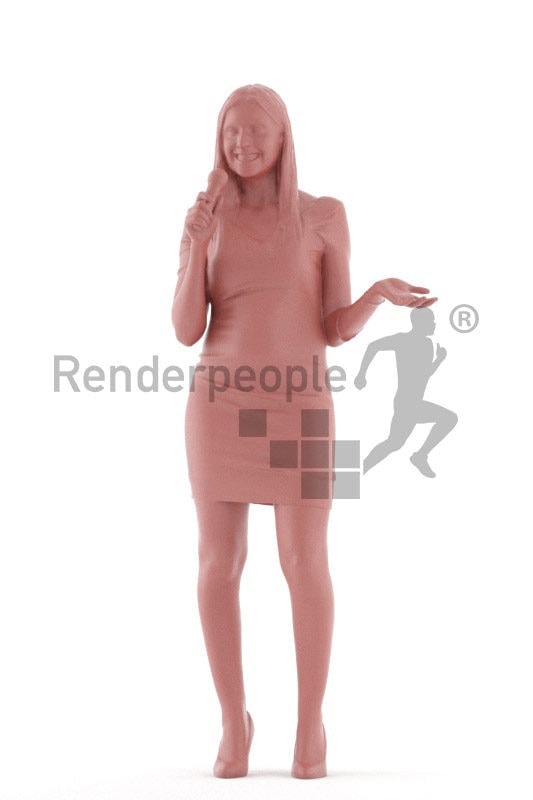 Photorealistic 3D People model by Renderpeople – european woman in event clothing, moderating or presenting