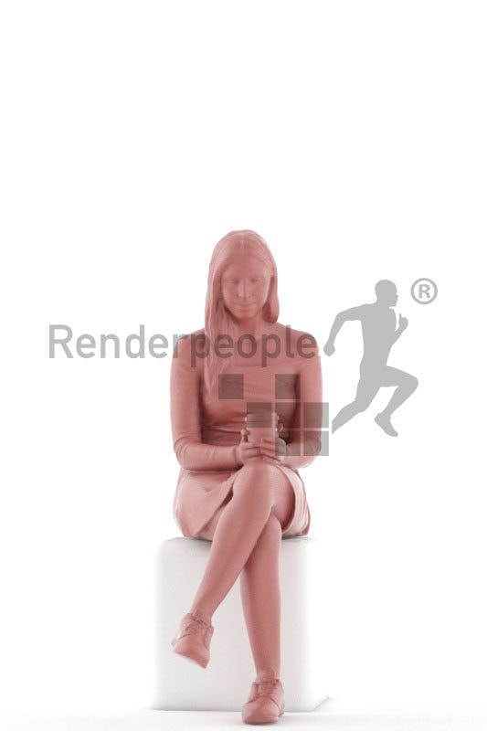 3D People model for 3ds Max and Blender – european woman in casual look, sitting and drinking coffee