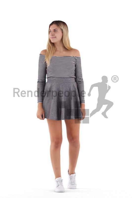 3D People model for 3ds Max and Cinema 4D – european female in a casual summer outfit, walking