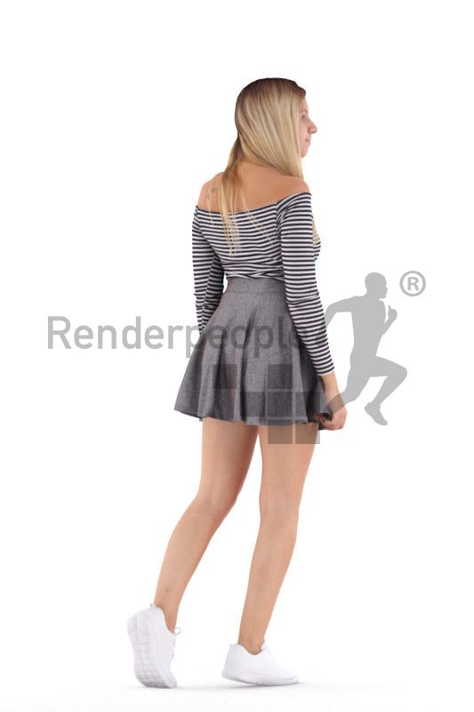 3D People model for 3ds Max and Cinema 4D – european female in a casual summer outfit, walking