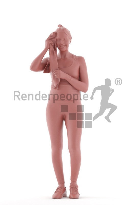 Scanned human 3D model by Renderpeople – european woman in sports outfit, using a towel
