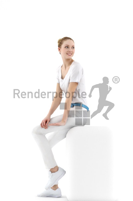3d people service, white 3d woman sitting
