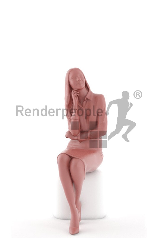3d people business, white 3d woman sitting and smiling