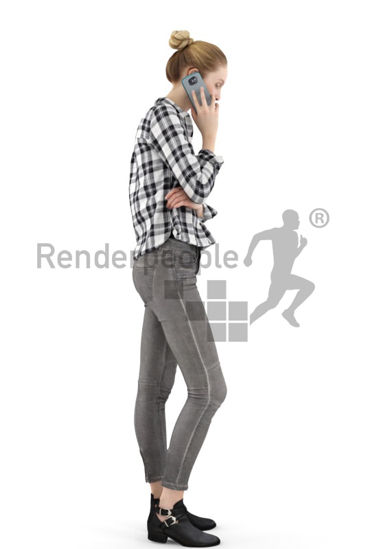 3d people casual, white 3d woman talking on the phone