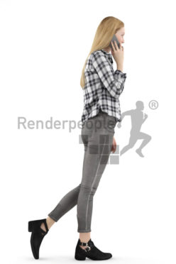 3d people casual, white 3d woman walking and talking on the phone