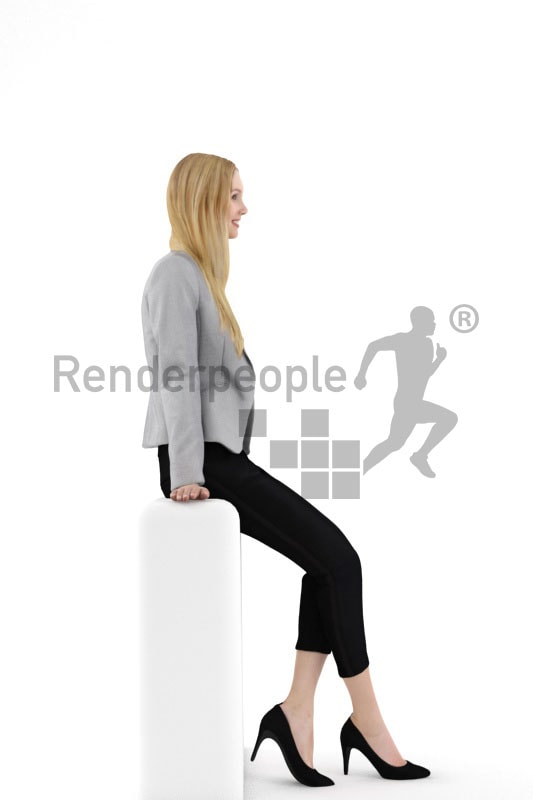 3d people business, white 3d woman leaning against rail