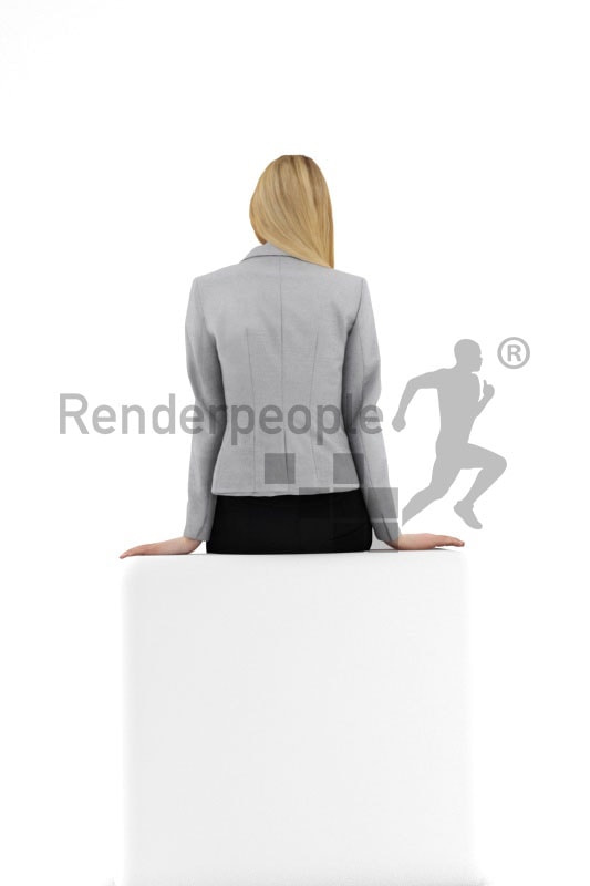 3d people business, white 3d woman leaning against rail