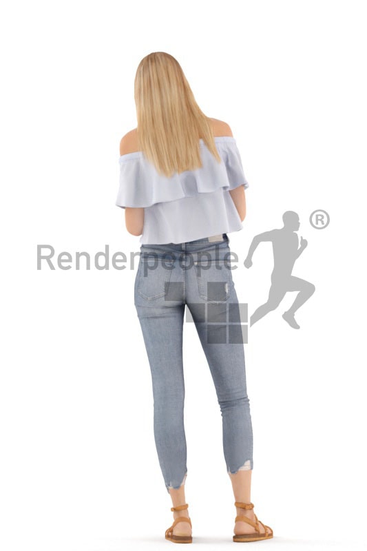 3d people casual, white 3d woman standing and texting on her phone