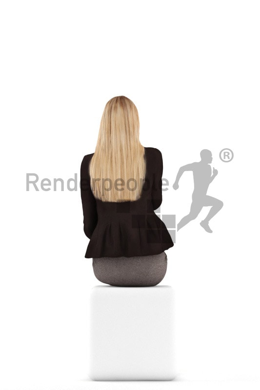 3d people business, white 3d woman sitting and drinking