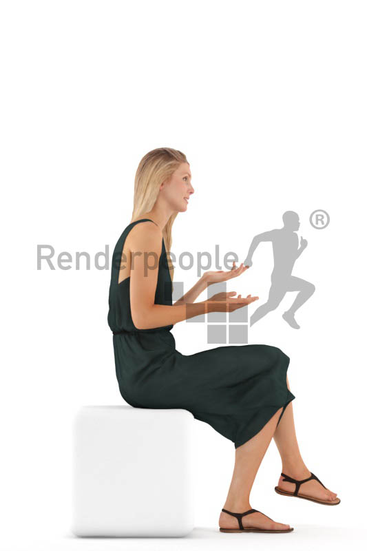 3d people evening, white 3d woman sitting and discussing