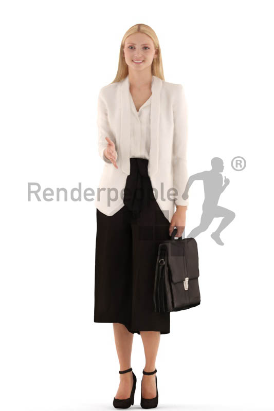 3d people business, white 3d woman standing and shaking hands