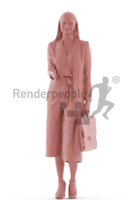 3d people business, white 3d woman standing and shaking hands