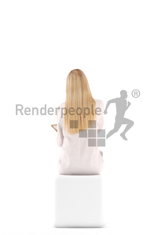 3d people doctor, white 3d woman sitting and calling