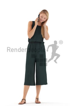3d people casual, white 3d woman standing and calling