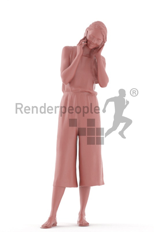 3d people casual, white 3d woman standing and calling