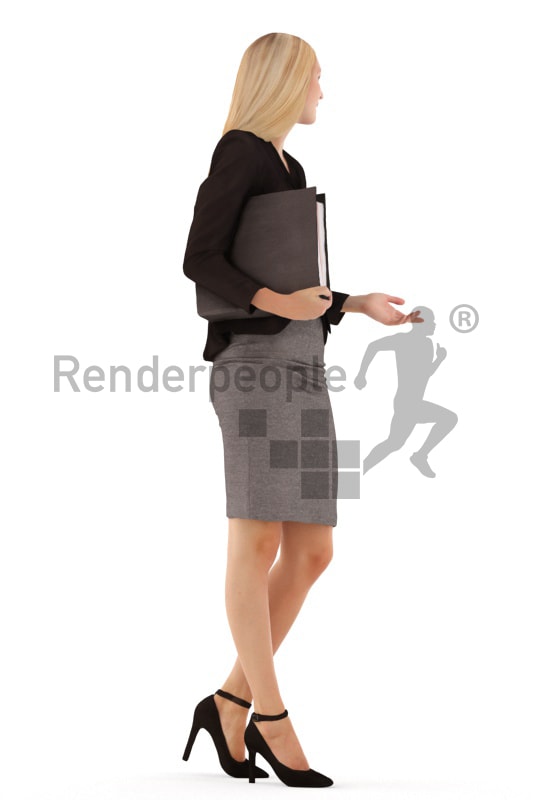 3d people business, white 3d woman standing and holding a folder