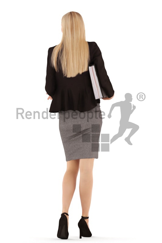 3d people business, white 3d woman standing and holding a folder