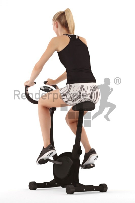 3d people sports, white 3d woman sitting on an ergometer