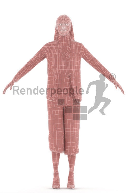 3d people business, rigged woman in A Pose