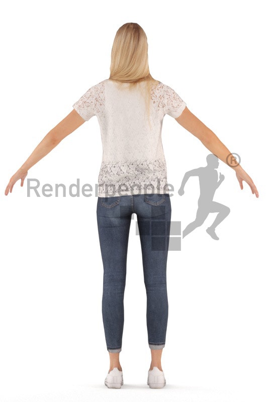 3d people casual, rigged woman in A Pose