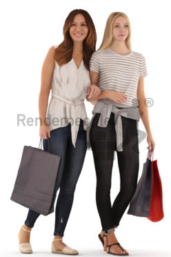 3d people casual, white 3d women walking,shopping together