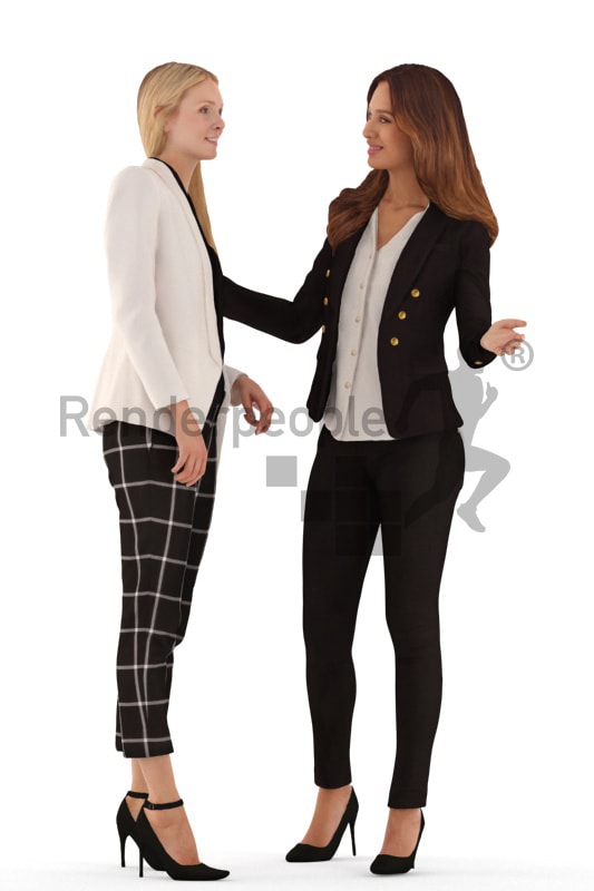 3d people business, white 3d women standing and discussing