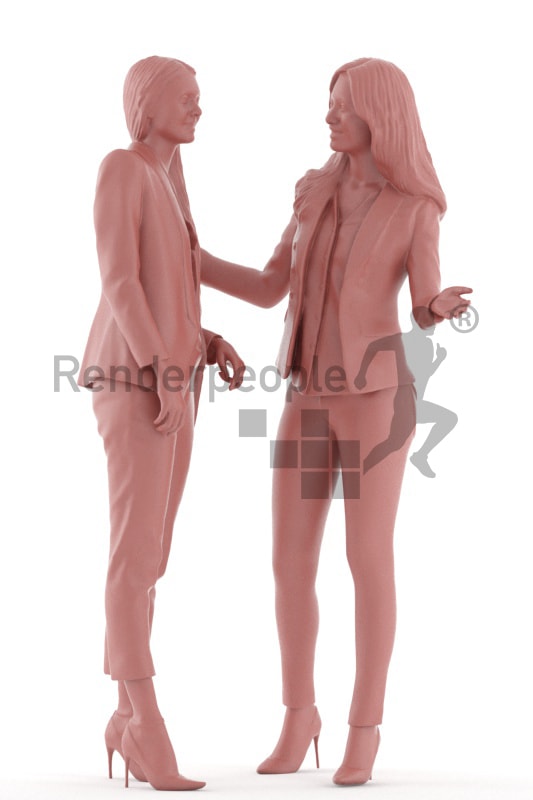 3d people business, white 3d women standing and discussing