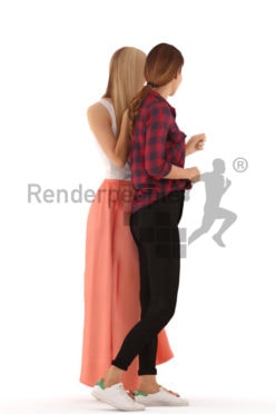 3d people casual, white 3d women standing looking at something