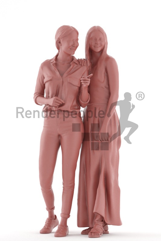 3d people casual, white 3d women standing looking at something
