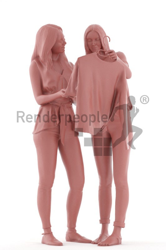 3d people casual, white 3d women standing talking about a shirt