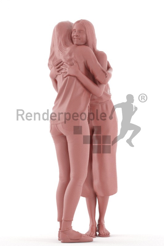 3d people casual, white 3d women hugging