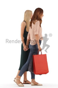 3d people casual, white 3d women walking together, shopping