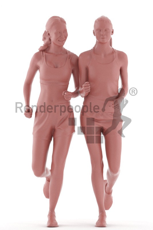 3d people sports, white 3d women running together