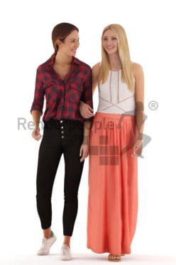 3d people casual, white 3d women standing and walking