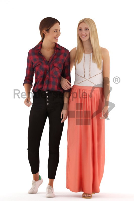 3d people casual, white 3d women standing and walking