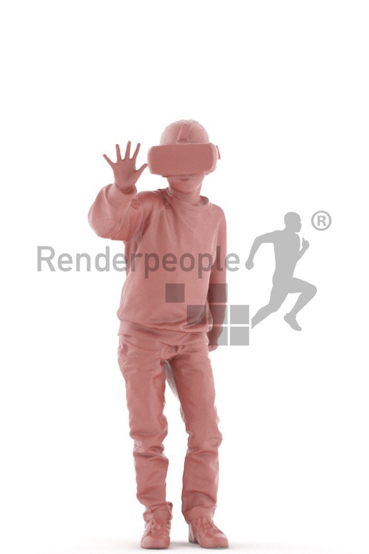 3d people casual, black 3d kid standing playing with VR headset
