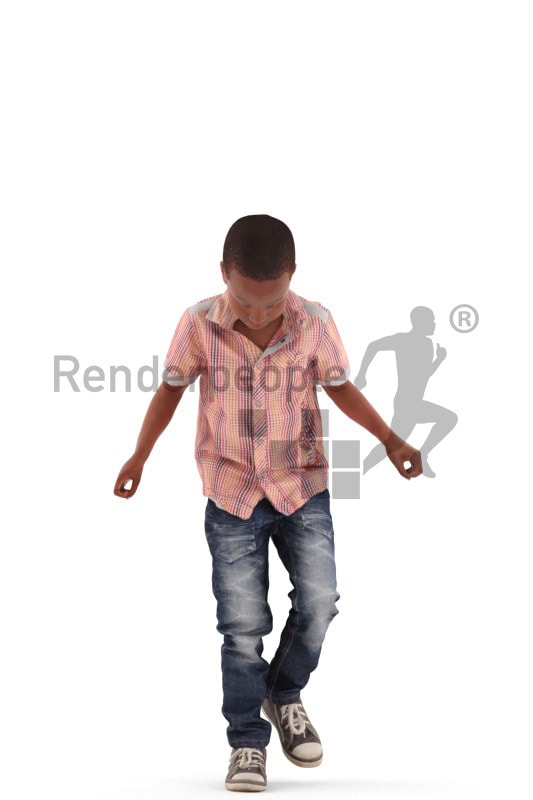 3d people casual, black 3d kid jumping and playing hopscotch