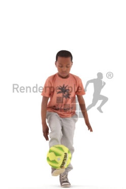 3d people casual, black 3d kid playing soccer