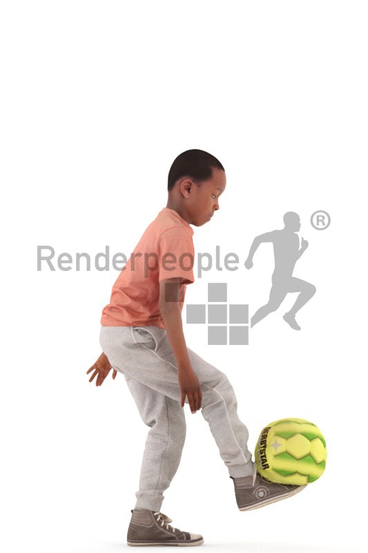 3d people casual, black 3d kid playing soccer
