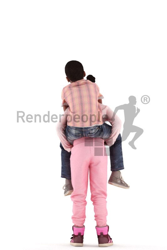 3d people casual, black 3d kids carrying each other