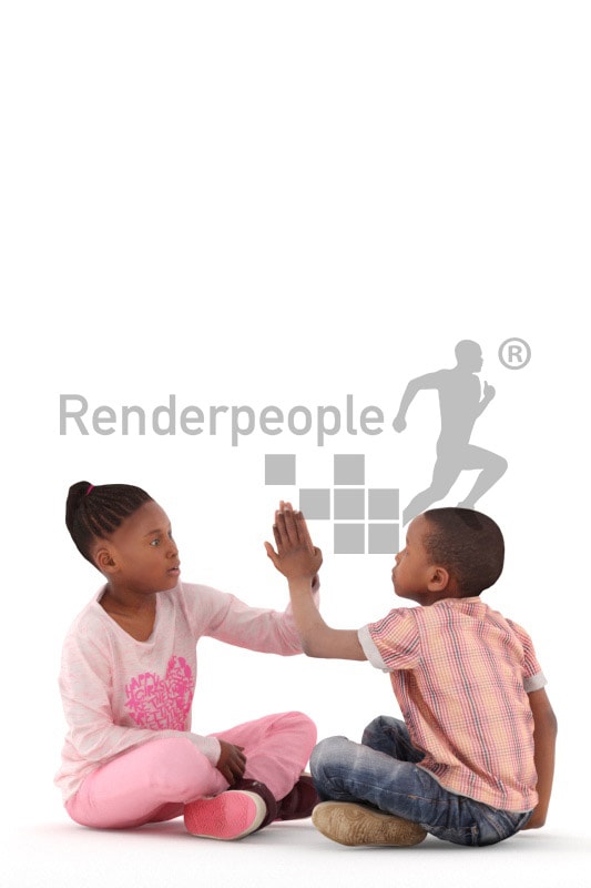 3d people casual, black 3d kids playing together