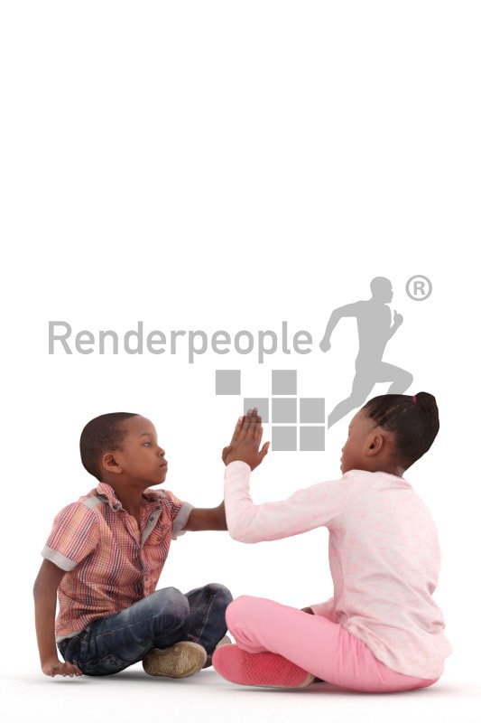 3d people casual, black 3d kids playing together