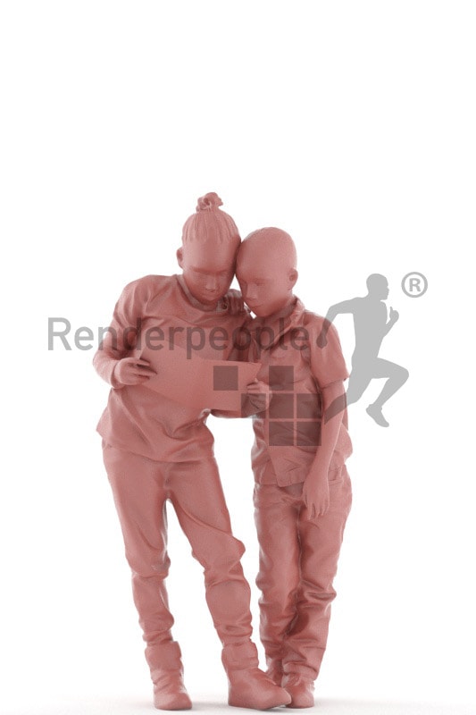 3d people casual, black 3d kids reading together